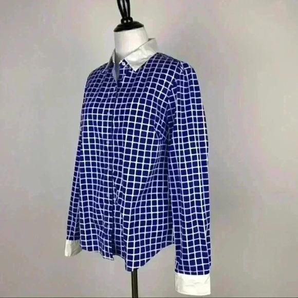 Tommy Hilfiger top size L Blue white window pane - Picture 6 of 10